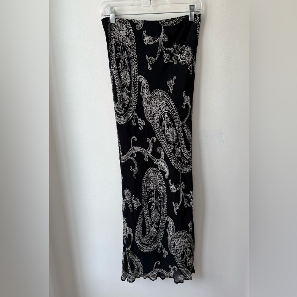 Y2K Black Paisley Maxi Skirt or Strapless Dress, Ruffled Hem | Size M/L